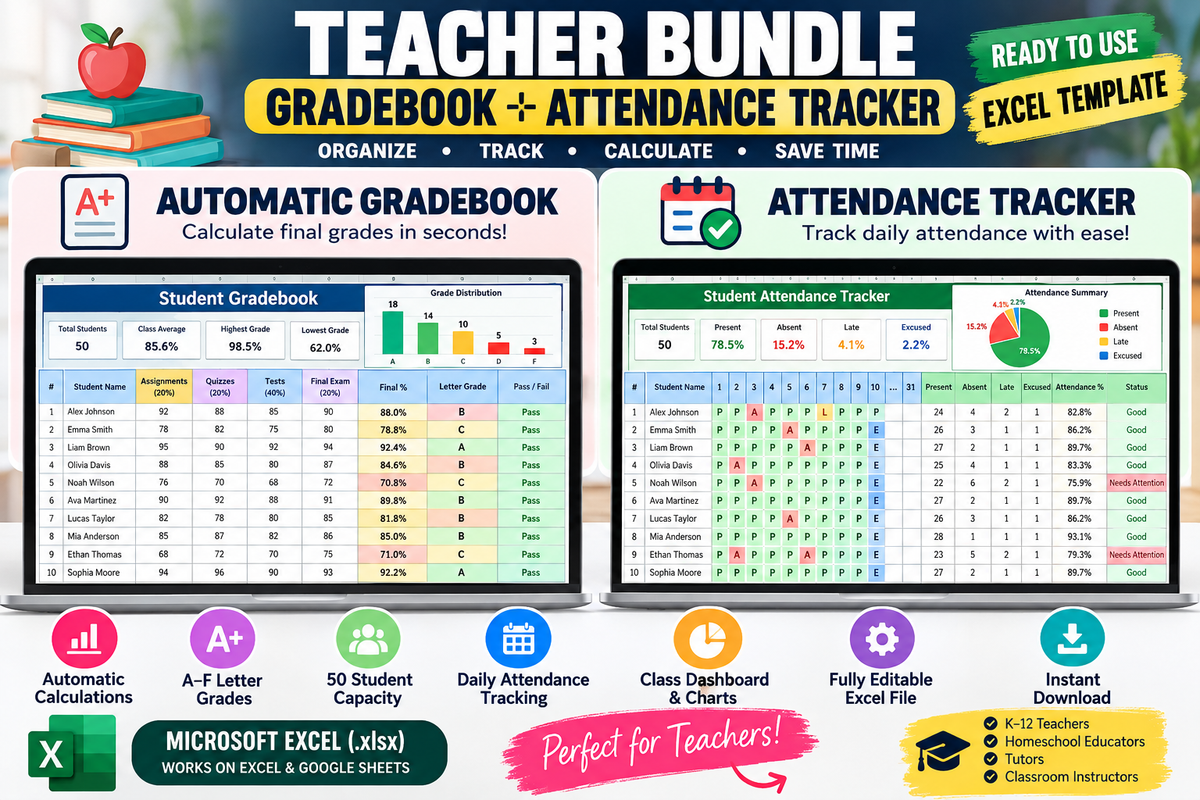 Teacher Gradebook & Attendance Tracker Bundle