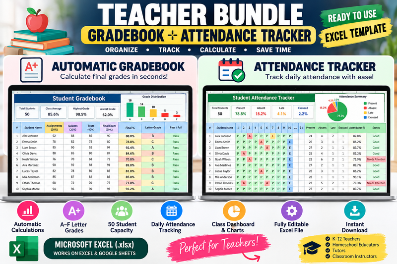 Teacher Gradebook & Attendance Tracker Bundle